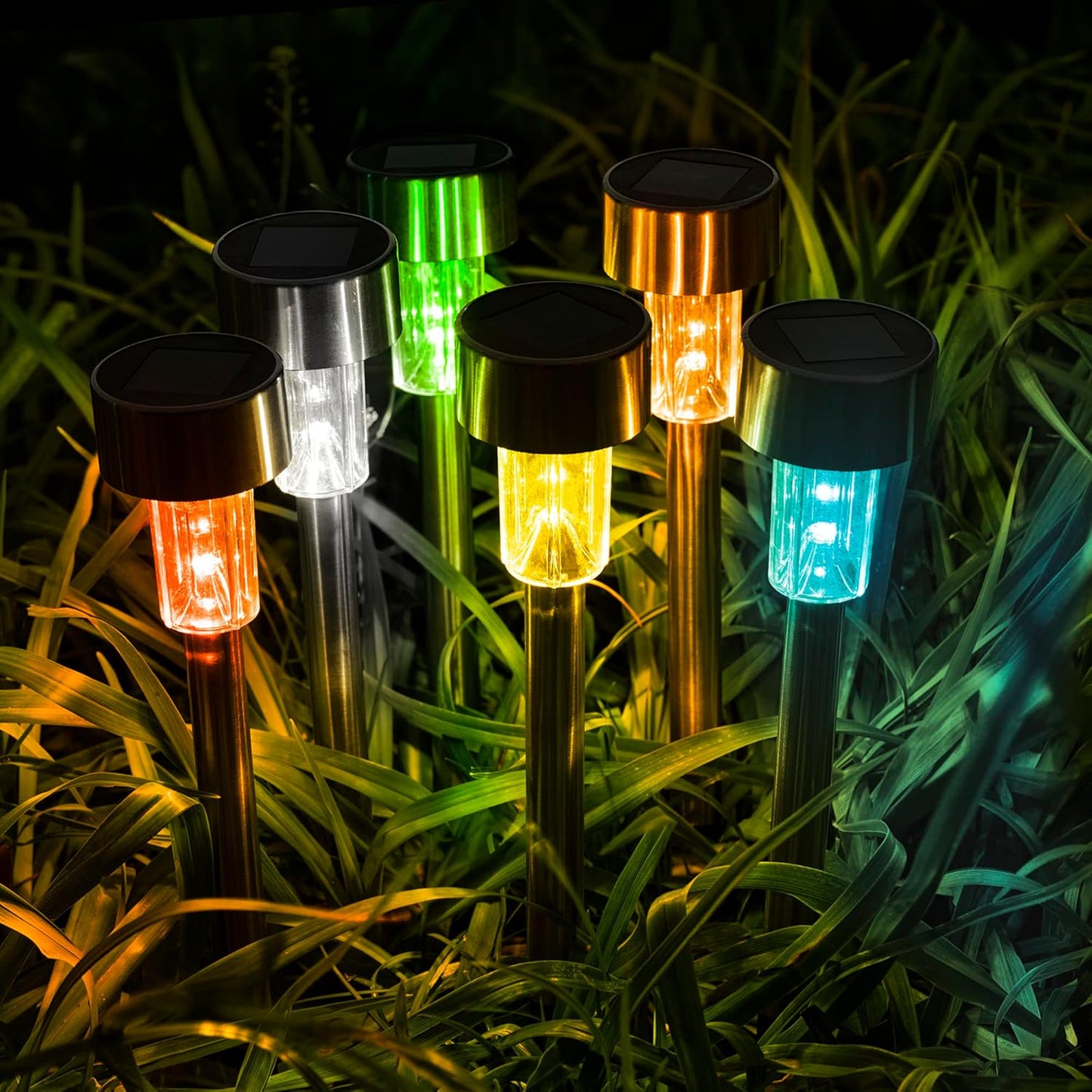 GIGALUMI Solar Lights Outdoor Waterproof, 12 Pack, Stainless Steel LED Solar Garden Lights for Patio, Lawn, Yard and Landscape, Garden Decor Patio Decor,Multicolor