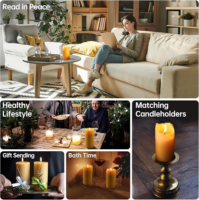 Beeswax Candles Pillar 6 Pack, 2x4 Inch Non Toxic Bees Wax Candle for Home, Long-Lasting Burn Natural Honey Scented Pillar Candle for Air Purification, Emergency, Meditation