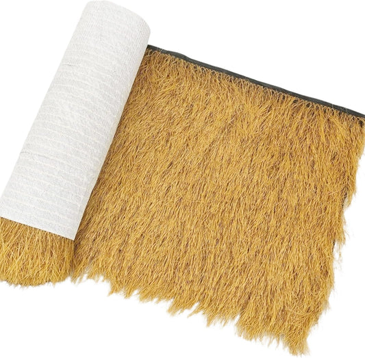 Realistic Synthetic Thatch Roll Sun-Bleached Yellow - 18 & 30 Inch Widths - Reinforced Weave for Mexican Palapa, Tiki Bars, Hawaiian Parties & Patio Decor (30 Inch Width x 15 Feet Length)