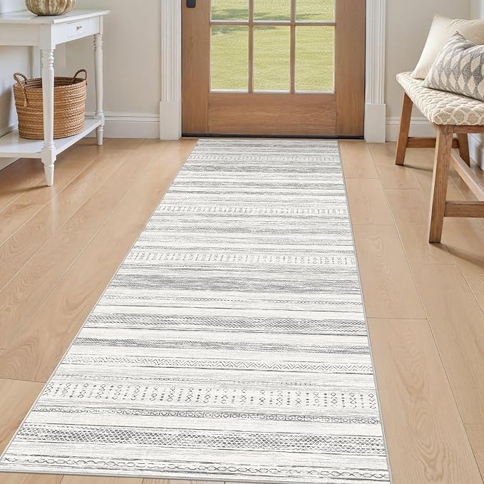Tortania Area Rug 2x6 Runner Rugs - Washable Soft Neutral Boho Moroccan Farmhouse Rug Indoor Floor Carpet for Living Room Bedroom Kitchen Entryway Under Dining Table Home Office Decor - Light Grey