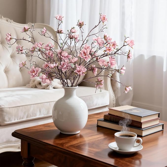 HyeFlora 3PCS Artificial Magnolia Flowers Stems for Spring Decoration, Faux Pink Magnolia Branches with Buds, 34.5" Long Stems Floral Arrangement for Vase Pot Table Centerpiece Indoor Decor