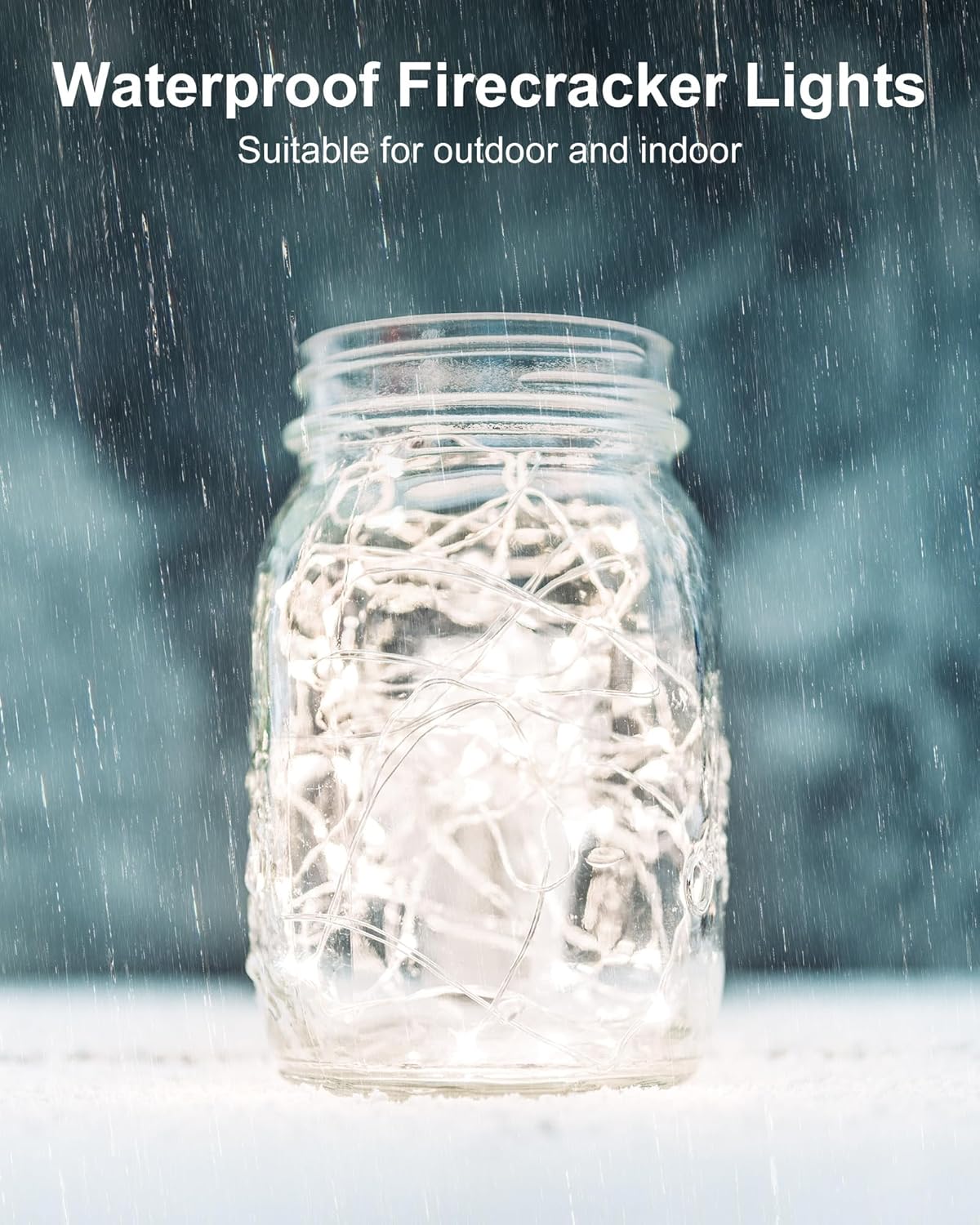 Fairy Lights Battery Operated, Firecracker String Lights Waterproof Silver Wire 5 Feet 60 Led Cluster Starry Lights for DIY Wreath Home Wedding Party Bedroom Mason Jar Holiday Christmas, Pure White