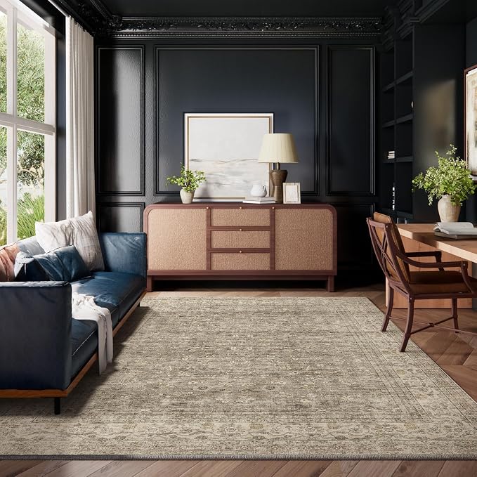 Machine Washable Rugs for Living Room: 8x10 Area Rugs for Bedroom Vintage Stain Resistant Non Slip Low Pile Lightweight Boho Carpet for Kitchen Dining Room Farmhouse Kids Room Nursery