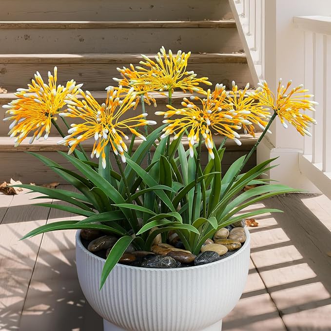 Fake Plants Outdoor with Flowers Artificial Large Plastic Faux Flower 8 Bundles 18.9 in Spring Summer Decoration for Patio Front Porch Platers Decor Outside