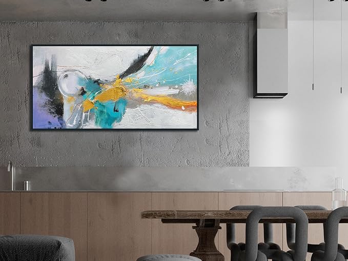 Arjun Abstract Framed Wall Art for Living Room Black and White Canvas Painting Bedroom Textured Hand Painted Modern Picture, Large for Home Office Mens Room Wall Decor 40"x20"