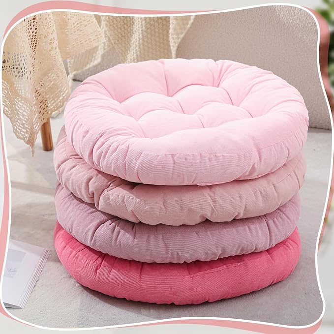 Jerify 4 Pcs Floor Pillow Cushions Large Round Square Large Meditation Floor Pillow for Classroom Adult Meditation Picnic Party Seating Learning Daycare School (Round,Mixed Pink)
