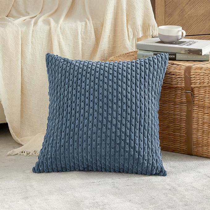Fancy Homi 2 Packs Dusty Blue Decorative Throw Pillow Covers 18x18 Inch for Couch Bed Sofa, Modern Farmhouse Boho Home Decor, Soft Cute Plush Corduroy Cushion Case 45x45 CM