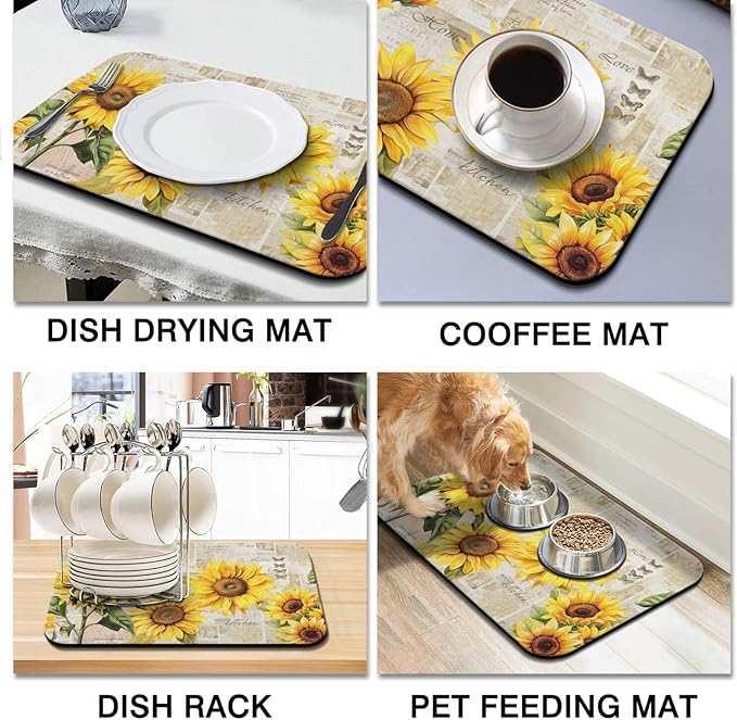 Fun Coffee Mat 19inx12in,Coffee Bar Mat for Countertops,Absorbent Hide Stain Anti-Slip Coffee Bar Accessories Fit Under Coffee Machine Mat,dish Drying Mats for Kitchen