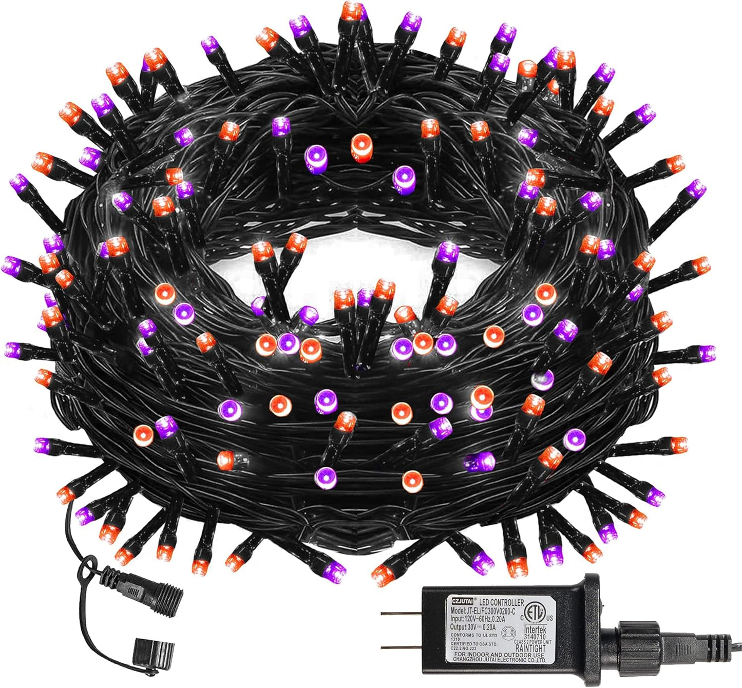 DAZZLE BRIGHT Halloween 300 LED String Lights, 100FT String Lights with 8 Lighting Modes, Halloween Decorations for Party Carnival Supplies, Outdoor Yard Garden Decor (Purple & Orange)