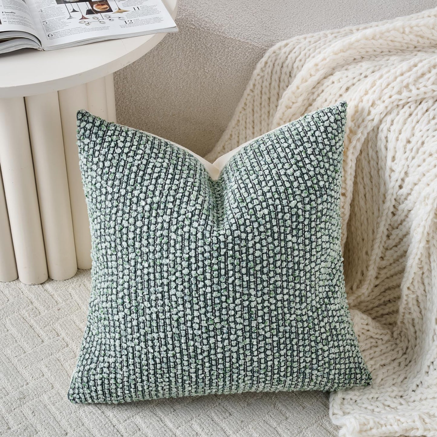 Striped Throw Pillow Covers 22x22 Set of 2 Green Textured Boucle Chic Morden Boho Accent Farmhouse Square Decorative Couch Pillow Covers for Home Decor Bed Sofa Living Room