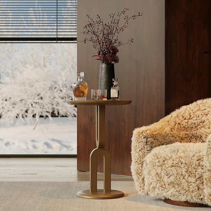 Solid Wood End Table with Sturdy U-Shaped Base, Modern Accent Side Table for Living Room Bedroom, Natural Ash Wood, Easy Assembly (15.75" L x 15.75" W x 23.62" H)