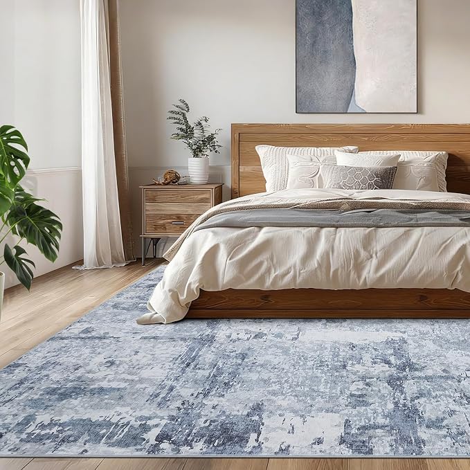 GarveeHome Modern Area Rug 6x9 Washable Rugs for Living Room Aesthetic, Large Abstract Non-Slip Low-Pile Indoor Blue Grey Printed Accent Carpet for Bedroom Dining Room Office