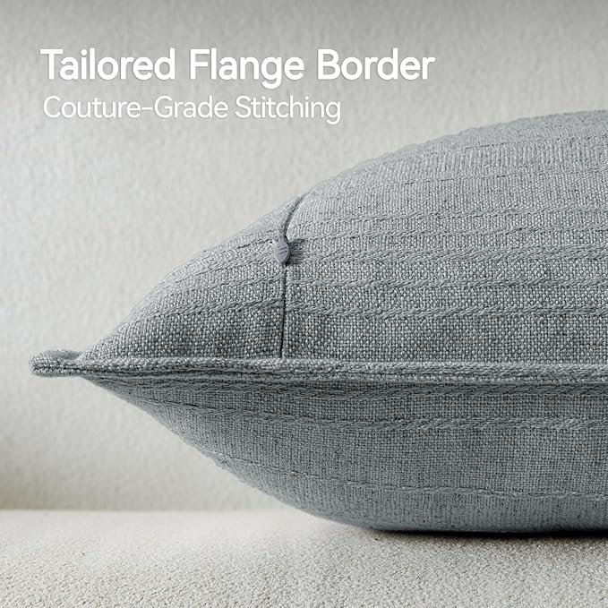 a moment Linen Pillow Covers Set of 2,Boho Farmhouse Throw Pillowcases Neutral Textured Decorative Covers for Couch Sofa,Soft Linen Blend Accent Case Cushion Living Room Home Decor 20"x12"Sky Gray