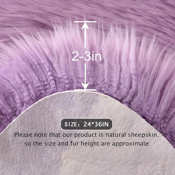 Premium Genuine Sheepskin Area Ruge - Real Wool Fur Shaggy Carpet | Fluffy Soft Natural Lambskin Rug Seat Chair Covers for Couch Sofa Bedroom Living Room(Violet,2×3 Feet Sheepskin)
