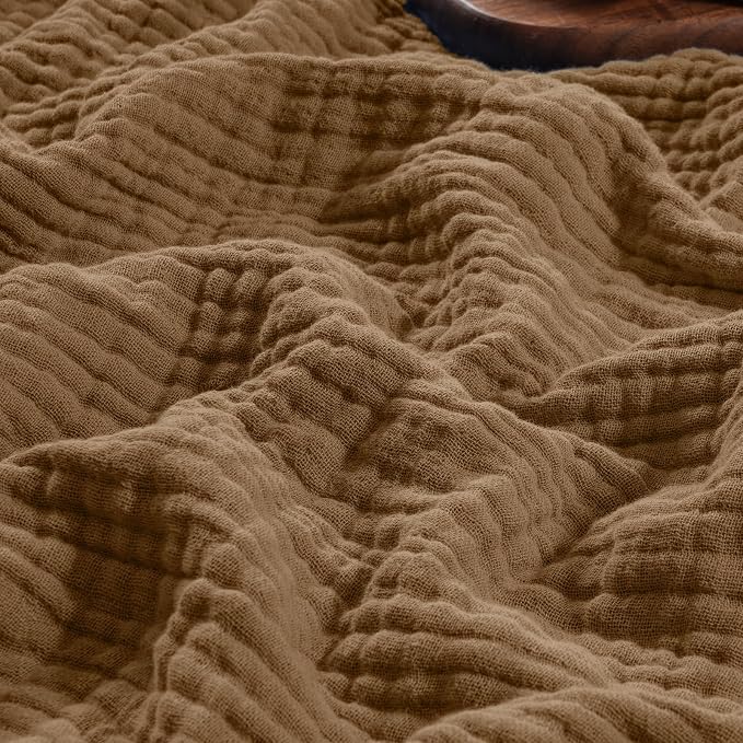 PHF 100% Cotton Muslin Blanket King Size 108"x90", 4-Layer Lightweight Gauze Throw, Breathable Cloud-Soft Minimalist Blanket for Bed, Couch, Camping & Baby, Coco Brown, Ideal Gift
