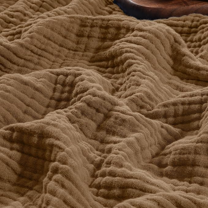PHF 100% Cotton Muslin Blanket Twin XL Size 66"x90", 4-Layer Lightweight Gauze Throw, Breathable Cloud-Soft Minimalist Blanket for Bed, Couch, Camping & Baby, Coco Brown, Ideal Gift
