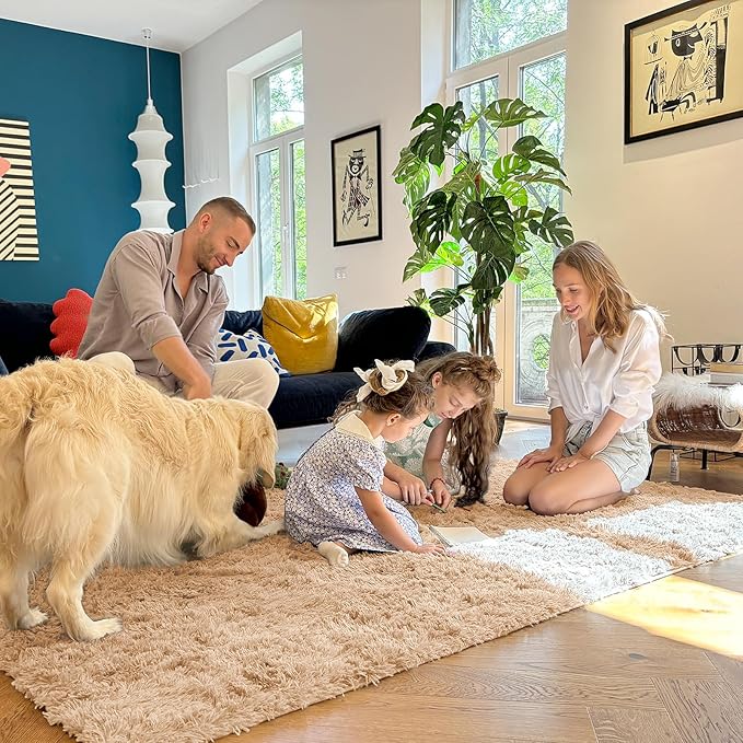 OLANLY 4x11 Area Rugs for Living Room Bedroom, Machine Washable Soft Fluffy Shaggy Bedside Rug, Indoor Floor Carpet for Kids Girls and Boys, Dorms, Nursery Rooms, Home Decor Aesthetic, Beige