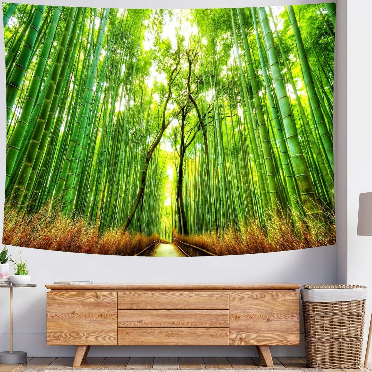 Delur Forest Pathway Tapestry Sunset Tropical Rainforest Nature Tree Tapestry Wall Hanging Sunrise Scenic Natural Green Landscape Headboard for Bedroom Living Room Home Decor (51.2" x 59.1")