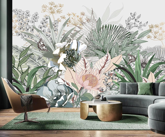 AFZEVEB-Tropical Jungle Wallpaper Botanical Large Floral Wall murals for Bedroom 114"x74" (Not Peel and Stick)