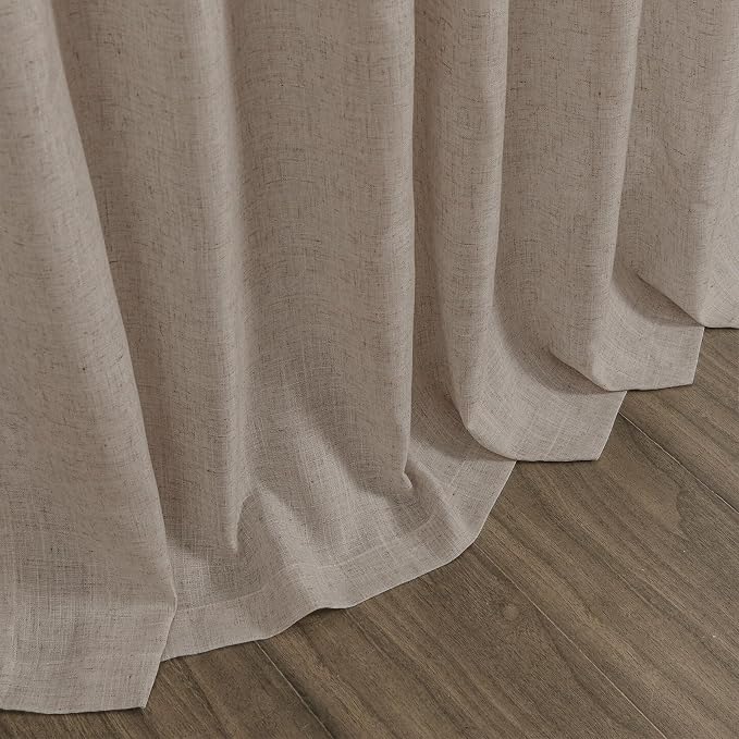 Ecru Linen Curtains for Living Room 100 Inches Long Light Filtering Semi Sheer Curtain Back Tab Rustic Farmhouse Decor Burlap Elegant Soft Luxury Boho Drapes for Bedroom Dinner Room 52x100, 2 Panels