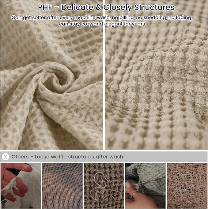 PHF 100% Cotton Waffle Weave Family Blanket Oversized King 120"*120", Pre-Washed Lightweight Breathable, Machine Washable,10'x 10' Huge Extra Large Big, Home Decoration Gift - Khaki/Simply Taupe