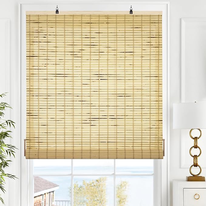 LazBlinds Cordless Bamboo Blinds, 31"x72", Petite Rustique | Bamboo Roll Up Shades for Windows, Light Filtering Hanging Window Blinds, Bamboo Shades for Patio Indoor/Outdoor Porch