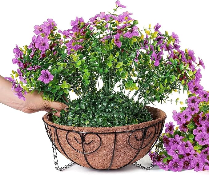 HyeFlora 2 Set Artificial Outdoor Flowers Hanging Basket, Faux Hanging Plants for Outside Spring Decoration, Fake Silk UV Resistant Look Real Daisy for Porch Patio Home Decor