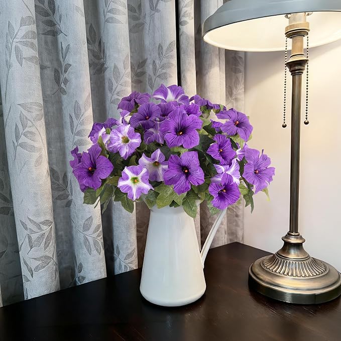 Ammyoo 6 Pcs Artificial Flowers Fake Petunias for Outdoors, Faux Flowers for Outdoor Planter, UV Resistant Realistic Fake Plants for Outside No Fade for Garden Porch Patio Indoor Room Decor(Purple)