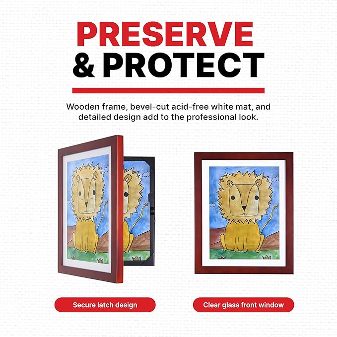 Dynamic Frames Li’l Davinci Art Cabinet, Stores up to 50 Pieces of 9x12 inch Art, Outer Wooden Frame 11.75 x 14.75 inches, Kids Art Frame, Front Opening, Universal Hanging, Cherry