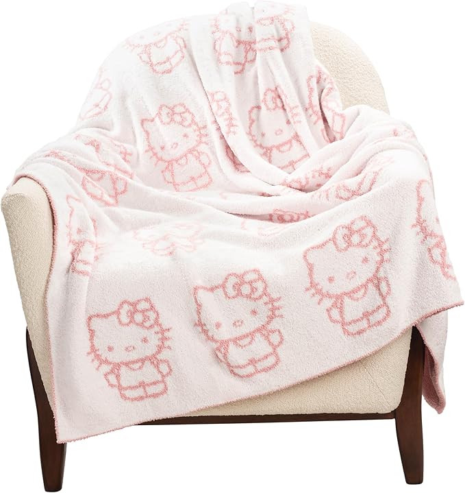 Jay Franco Sanrio Hello Kitty Feather Knit Fluffy Throw Blanket – Reversible Cozy Fuzzy Blanket 50 x 60 Inches, Soft Lightweight Kawaii Pink Bedding for Girls and Kids