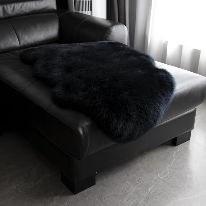 Sheepskin Rug, Fluffy Shaggy Area Rug, Super Soft 24‘’ x 36‘’ Sheepskin Hair Rug, Plush Rug, Decorative Rugs for Bedroom, Children's Room, Living Room (Inky Black, 24" x 36")
