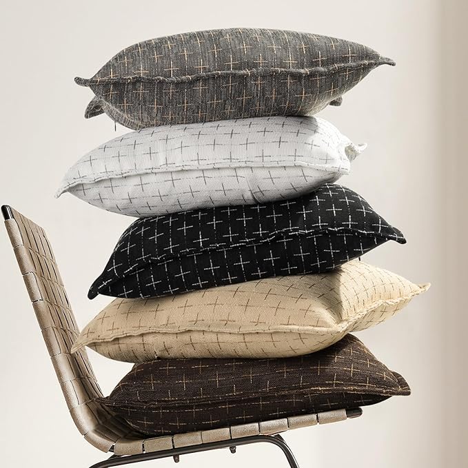 ZWJD Pillow Covers 16x16 Set of 2 Soft Polyester Textured Pillow Covers with Stylish Flange Edge Cozy Farmhouse Throw Pillows for Couch Bed Sofa Living Room