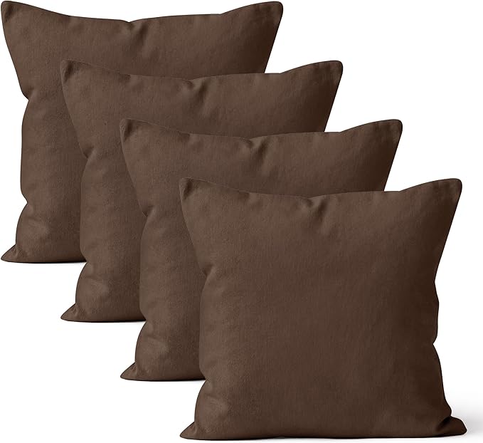Encasa XO Throw Pillow Covers 16x16 in Set of 4 Dark Taupe | No Inserts | Cotton Pillow Covers for Living Room, Bed, Sofa, Couch | Decorative Cushion Covers with Improved Zipper