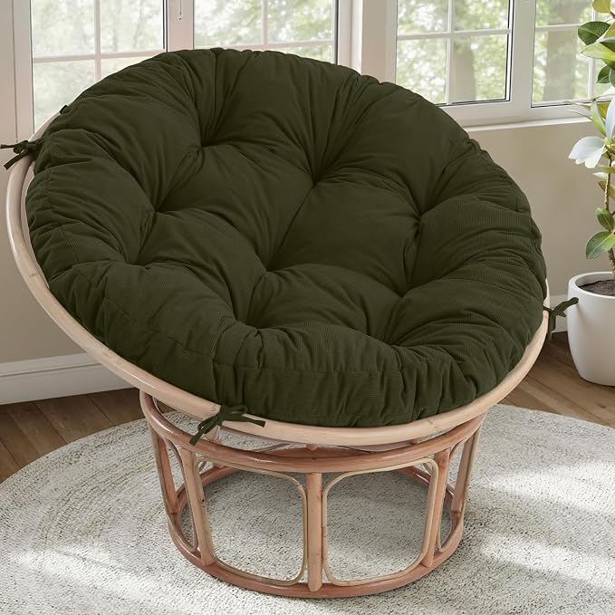 idee-home Papasan Chair Cushion, Circle Papasan Chair Cushion(Cushion Only) | Papasan Cushion with Thick Corduroy Cover, 52 x 52 Inch Cushion for Egg Chair, Navy