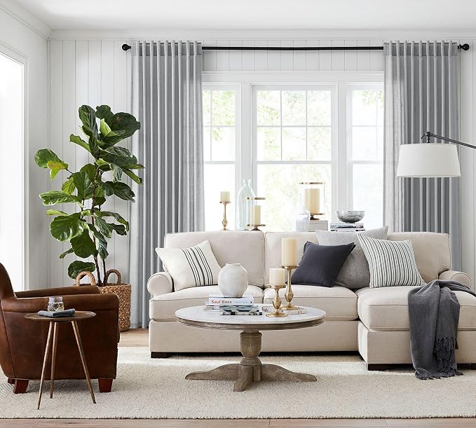 Jowels Grey Linen Curtains 90 Inch Long 2 Panels for Living Room | Gray Light Filtering Sheer Curtain, Back Tab Pocket Pleated Look, Boho Farmhouse Textured Privacy Drapes for Bedroom Window
