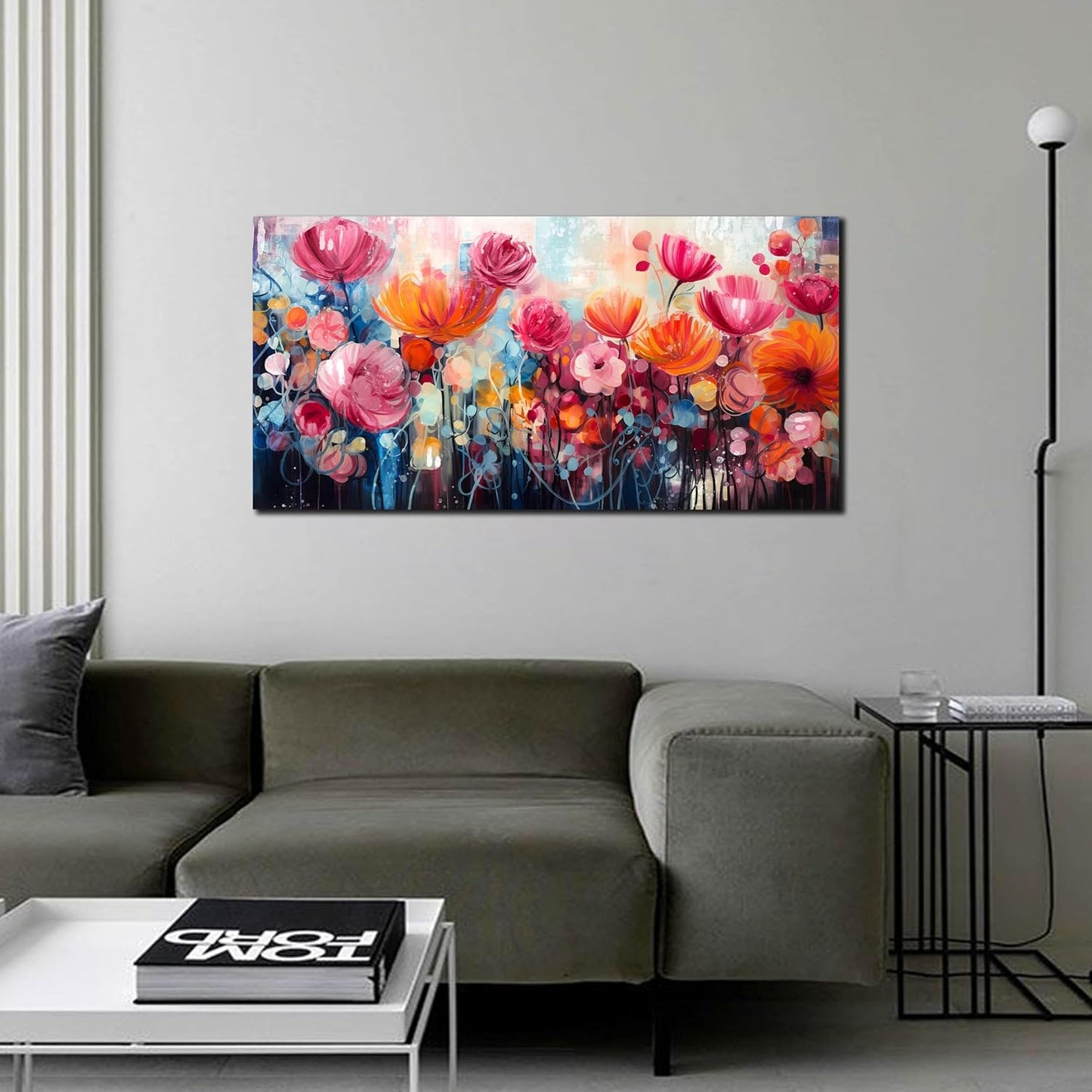 ENTANUB Flower Wall Art for Lving room, Pink Canvas Wall Decor for Bedroom, Picture Print Arwork, Size 20x40 Inches