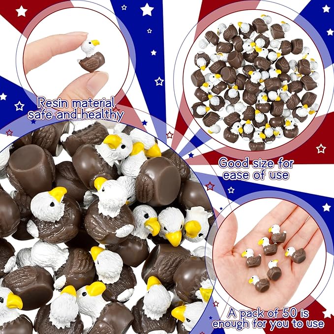DoubleFill 50 Pcs Bald Eagle Duck Figurine Mini Patriotic Resin Ducks Bald Eagle Patterns Tiny Animals Figurines 250th Anniversary Sculpture Ornament for Home Office Desk Bathroom Kitchen