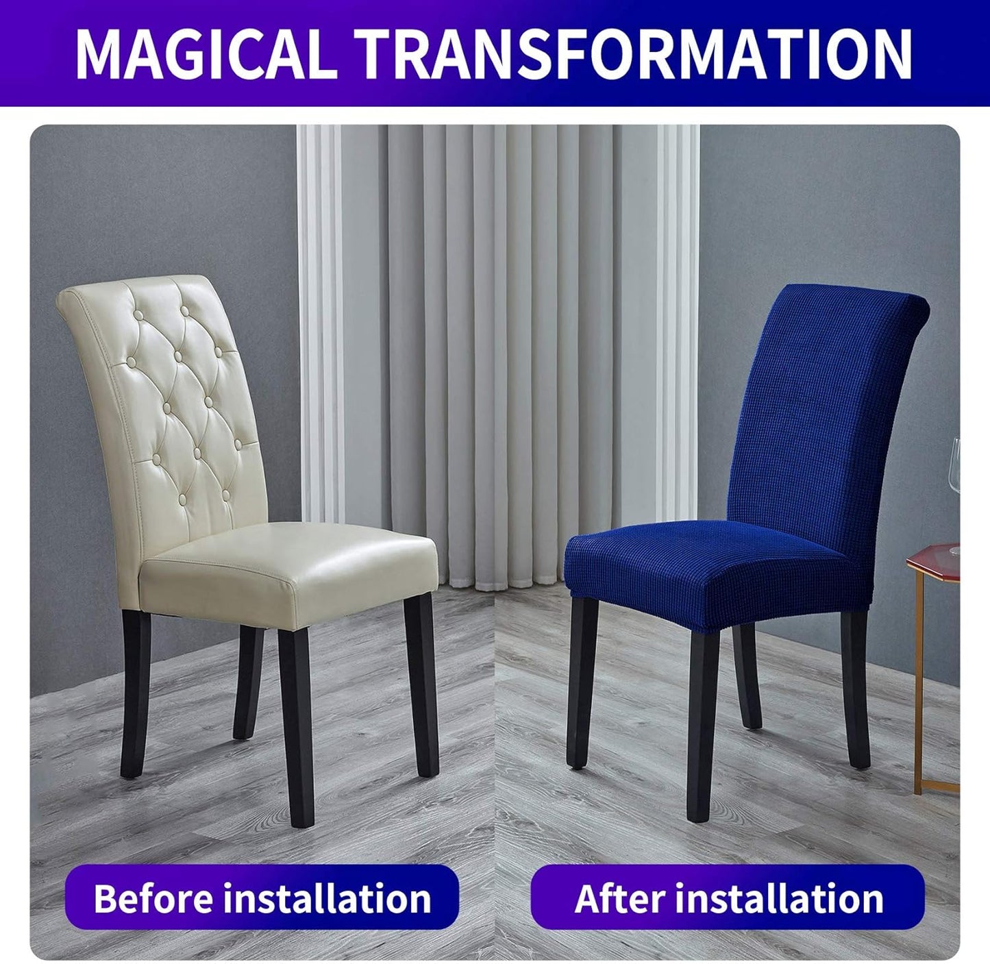 Howhic Stretch Chair Covers for Dining Room Set of 4, Removable Washable Dining Room Chair Covers, Dining Chair Slipcovers Seat Protector, Great for Home Decor and Banquet (Classic Blue, 4 Pack)