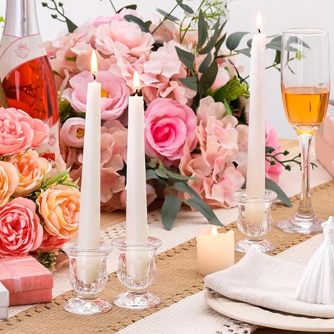 66 Pcs Clear Glass Candlestick Holders Taper Candle Holder Bulk 2.5 Inch Candle Stick Holder for Table Centerpiece Mantel Wedding Housewarming Gift Rustic Vintage Valentines Dinning Decoration (Clear)