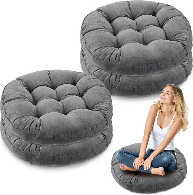 Jerify 4 Pcs Floor Pillow Cushions Large Round Square Large Meditation Floor Pillow for Classroom Adult Meditation Picnic Party Seating Learning Daycare School (Round,Dark Grey)