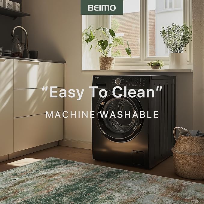 BEIMO Area Rugs 6x9 for Living Room Bedroom, Modern Abstract Machine Washable Rug, Large Soft Low Pile Floor Carpet with Non Slip Backing for Dining Room, Green/Brown