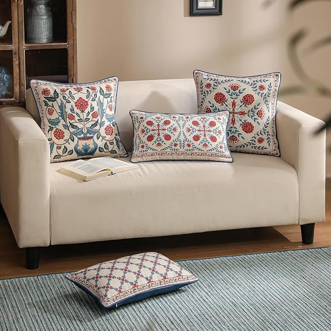 patdrea French Vintage Linen Throw Pillow Cover,18"x18",Set of 2-Puno B | Elegant Decorative Pillow Case with Zipper,Elegant Floral Pattern,Pillow Cover for Couch Living Room Bedroom Sofa