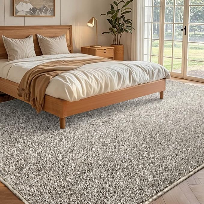 FinRèc 6x9 Washable Area Rugs for Bedroom Living Room, Low Pile Thin Rug Solid Color, Non-Slip Carpet Indoor for Home Decor (Greige)