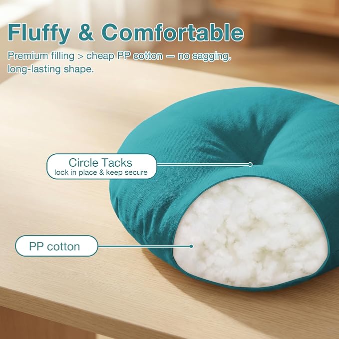 Teal Blue Bistro Chair Cushions Set of 2, Round Seat Chair Pads with Ties for Dining Room Patio