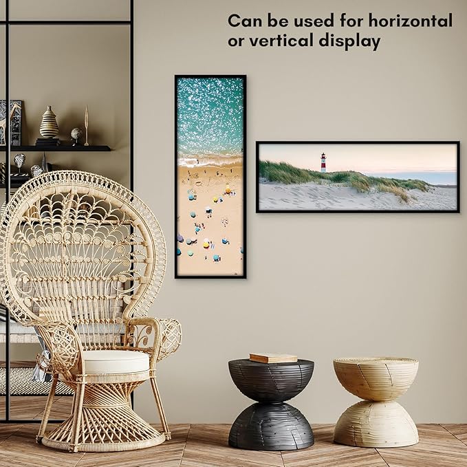 Americanflat 8x24 Picture Frame with Polished Plexiglass - Streamline Collection - Thin Border Panoramic Picture Frame for Wall Display - Hanging Hardware Included - Black