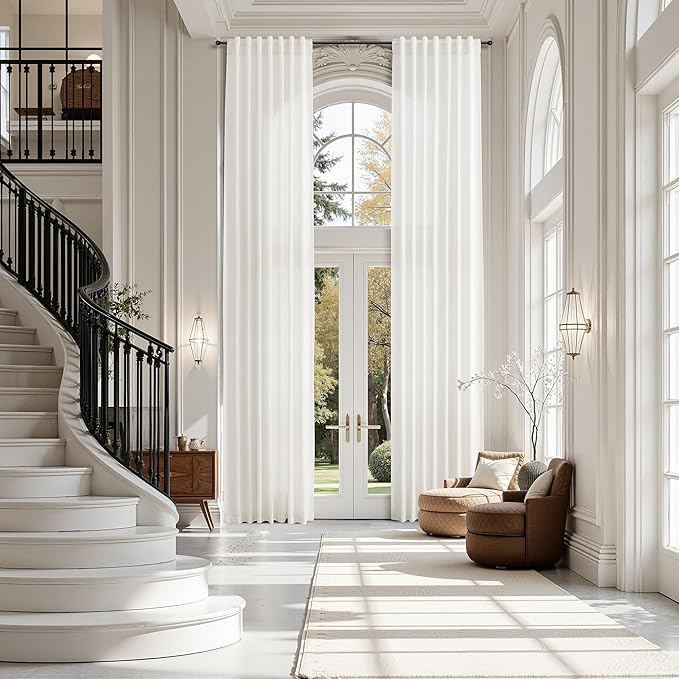 Extra Long Beige White Linen Curtains 126 Inch for Living Room 2 Panels Set Rod Pocket Back Tab Light Filtering Semi Sheer Soft Linen Window Curtain Privacy High Ceiling Drapes for Farmhouse 52x126