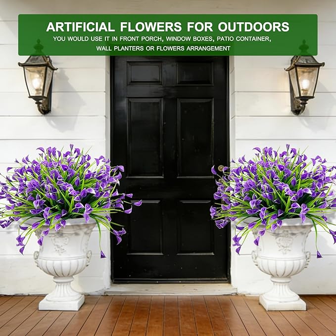 TURNMEON 20 Bundles Calla Lily (400 Heads) Artificial Flowers for Outdoors, Fake Plants UV Resistant Faux Plastic Fake Flowers for Indoor Planter Home Porch Yard Spring Summer Cemetery Decor(Purple)