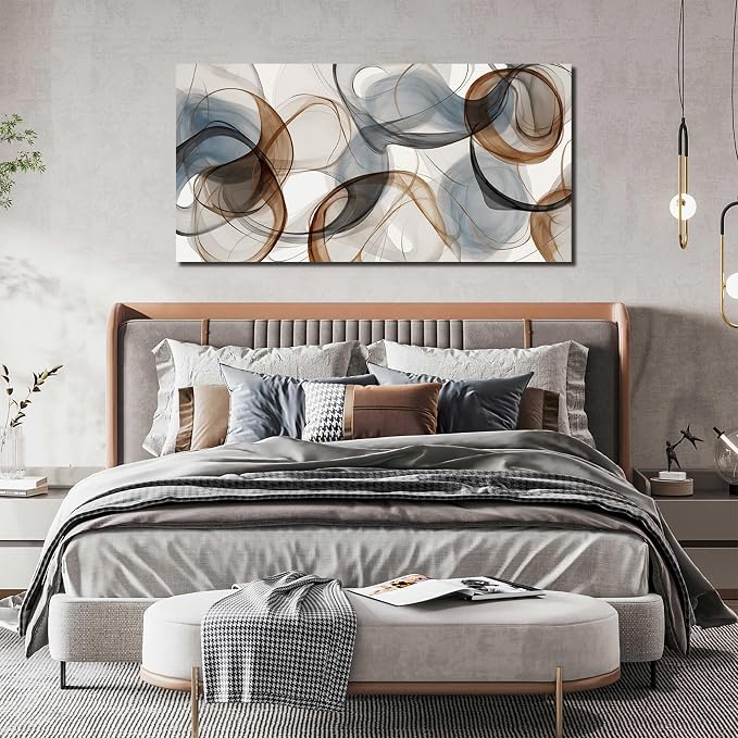 AOZEMI Large Abstract Canvas Wall Art Brown Wall Decor Light Blue Pictures Art Print Modern Artwork for Bedroom Bathroom Living Room Office 24"x 48"