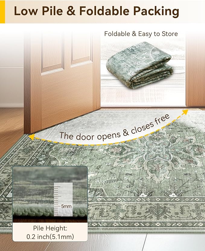 RELEANY Area Rugs 3'x10' Runner Rug Non Slip Washable for Kitchen Hallway Bedroom Beside Laundry Room Bathroom Rug, Floor Carpet, Dark Green Gray