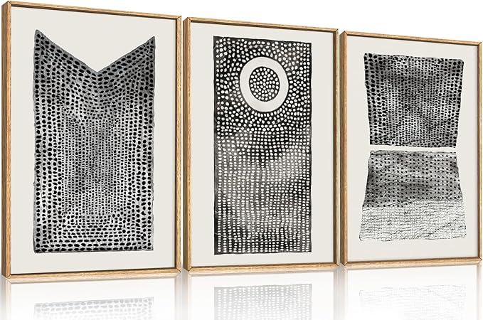 DRACIT Large Abstract Dot Black Pattern Framed Canvas Wall Art Set,Modern Neutral White Circle Wall Decor,Minimalist Black White Geometric Artwork for Living Room,Bedroom,Office-24 x36 x3